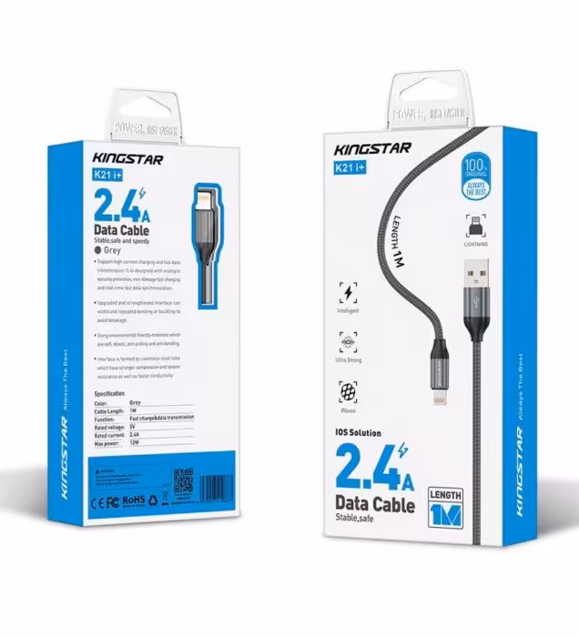 کابل شارژ لایتنینگ کینگ استار مدل +K21 i با طول 1 متر