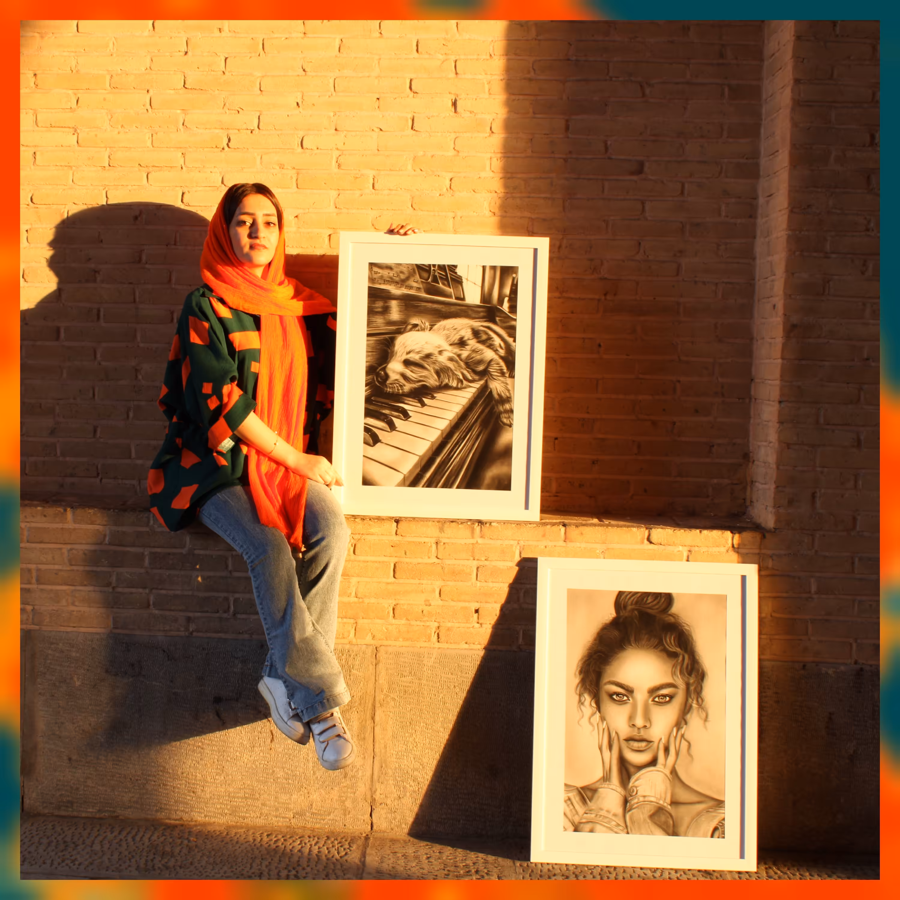 تابلو دکوراتیو نقاشی سیاه قلم دختر سایز 50 در 70(پس کرایه) 