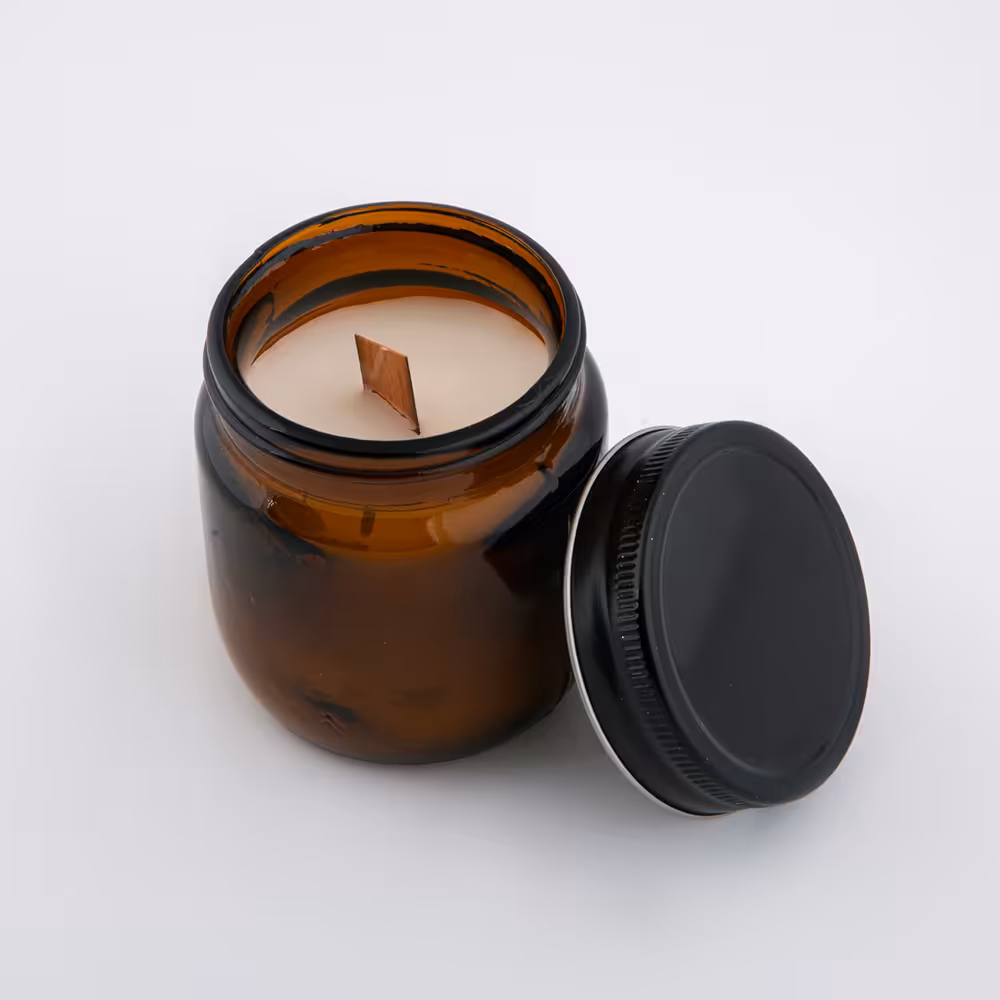 کلیز- شمع درب دار شیشه ای رستیک کوتاه رایحه  قهوه . وانیل