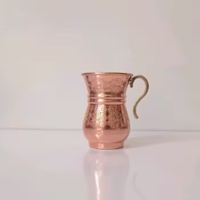 لیوان کمر باریک  طرحدار دسته برنجی طرح ترک نانو شده 