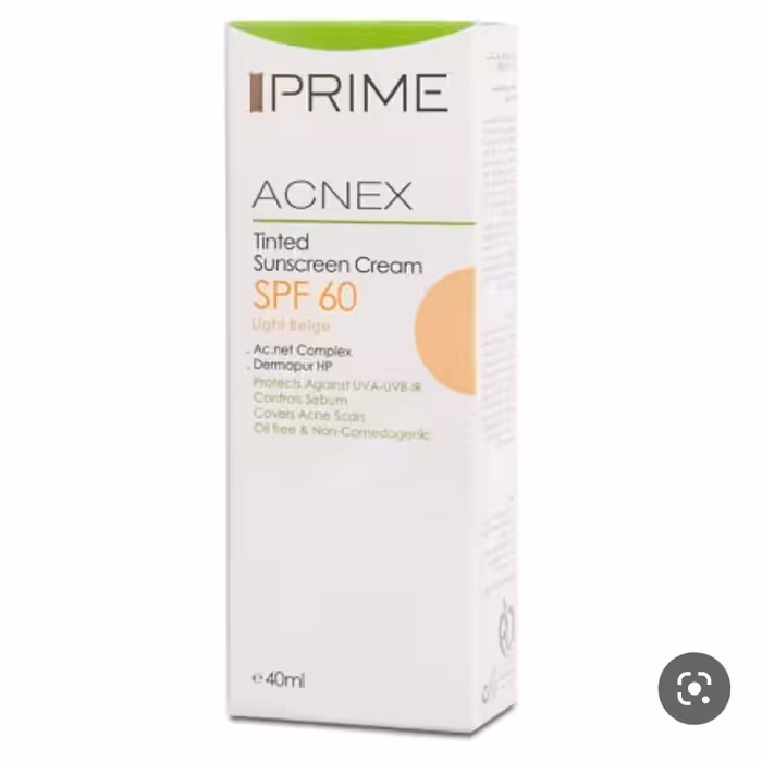 کرم ضد آفتاب رنگی فاقد چربی پریم SPF60 مناسب پوست های چرب و دارای جوش بژ روشن