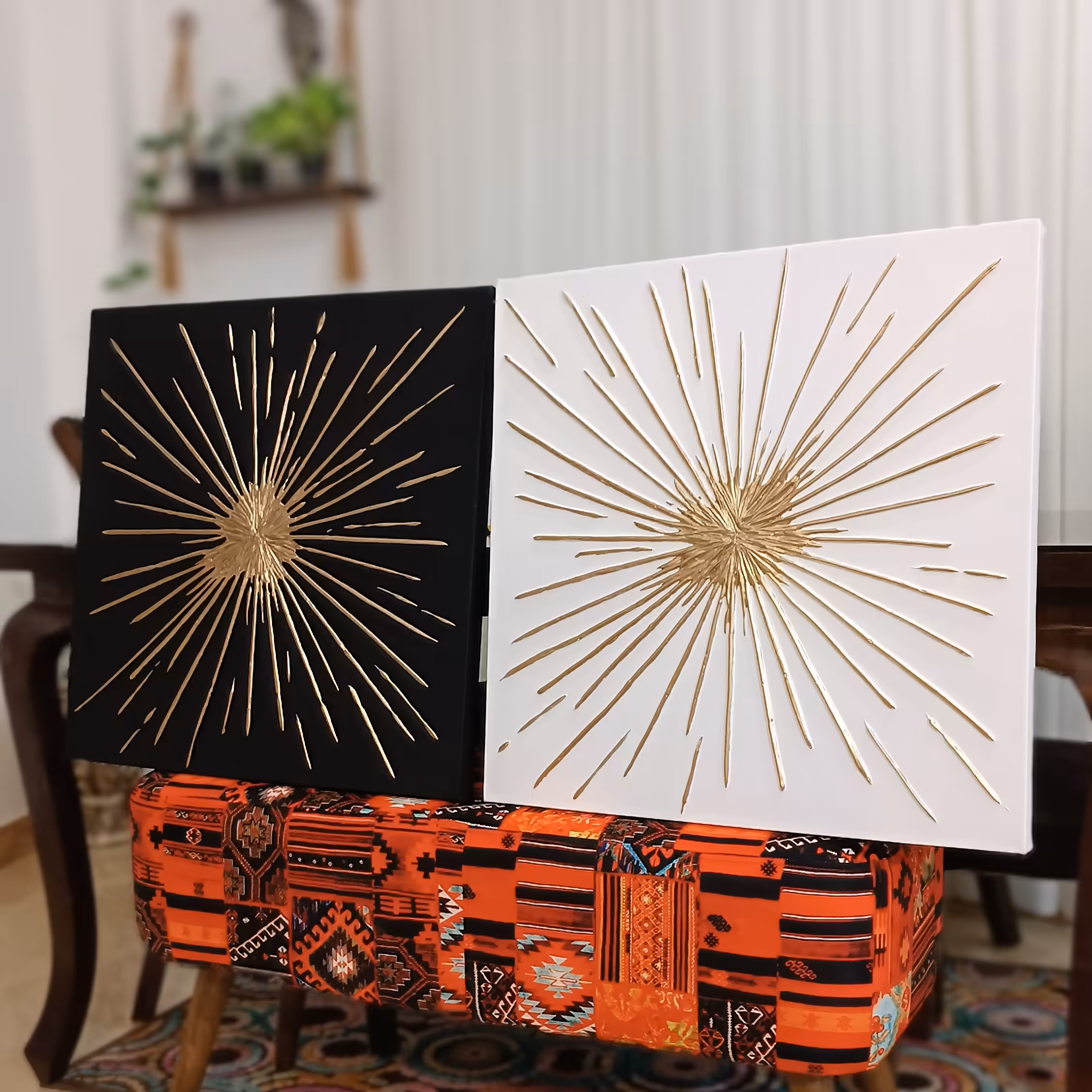 تابلو نقاشی برجسته دکوراتیو شکست نور دو تکه تمام کار دست اجرا از سارینا گالری