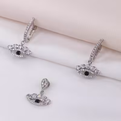 نیم ست نقره مدل چشم ظریف و ریز عیار 925 کد 1786