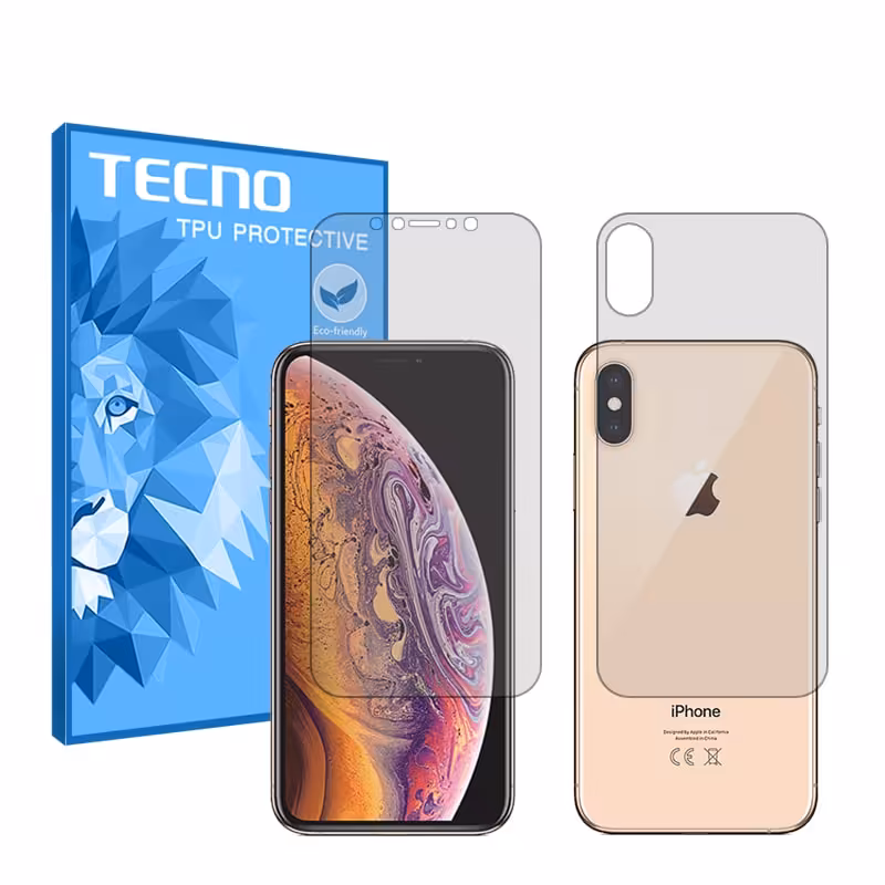 گلس صفحه نمایش و پشت گوشی اپل iPhone XS مدل هیدروژلی شفاف برند تکنو کد SS