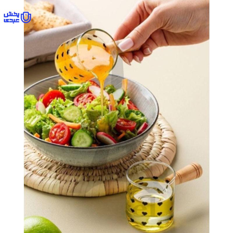 ظرف سرو سس قلبی دسته چوبی