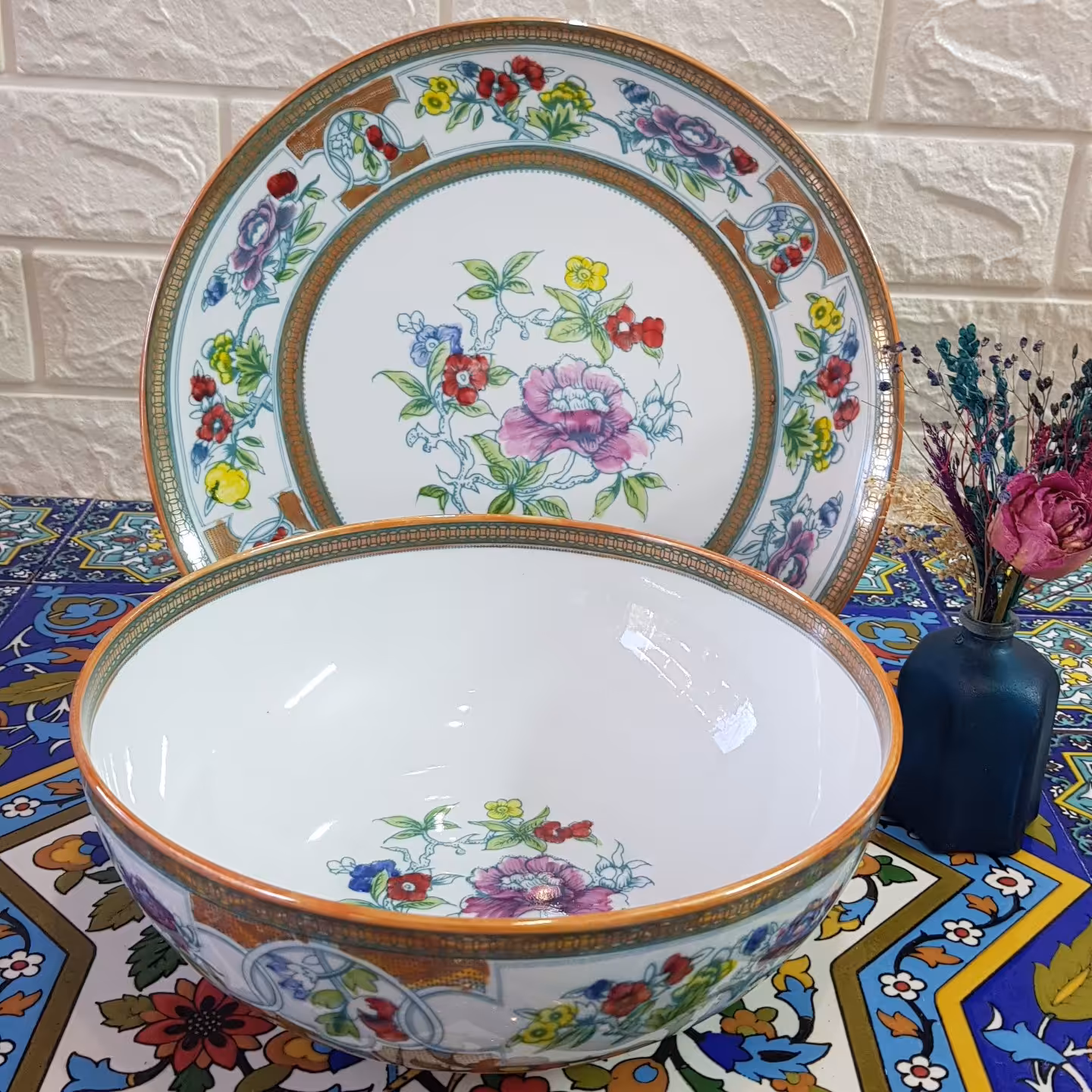 کاسه و بشقاب سرامیکی طرح کشمیری 