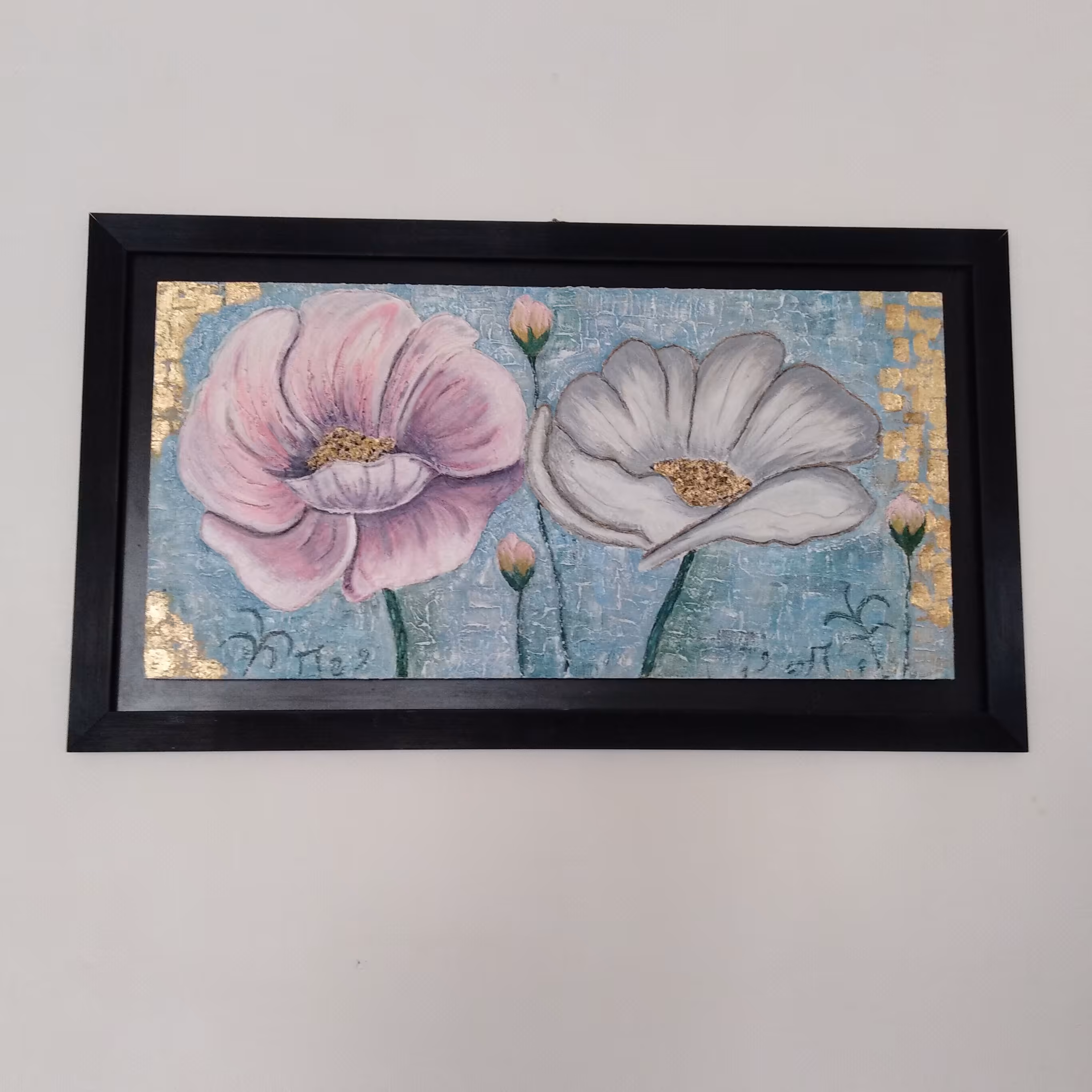 نقاشی اکریلیک. برجسته شده با تکسچر. ابعاد 90*50 کار شده با ورق طلا.