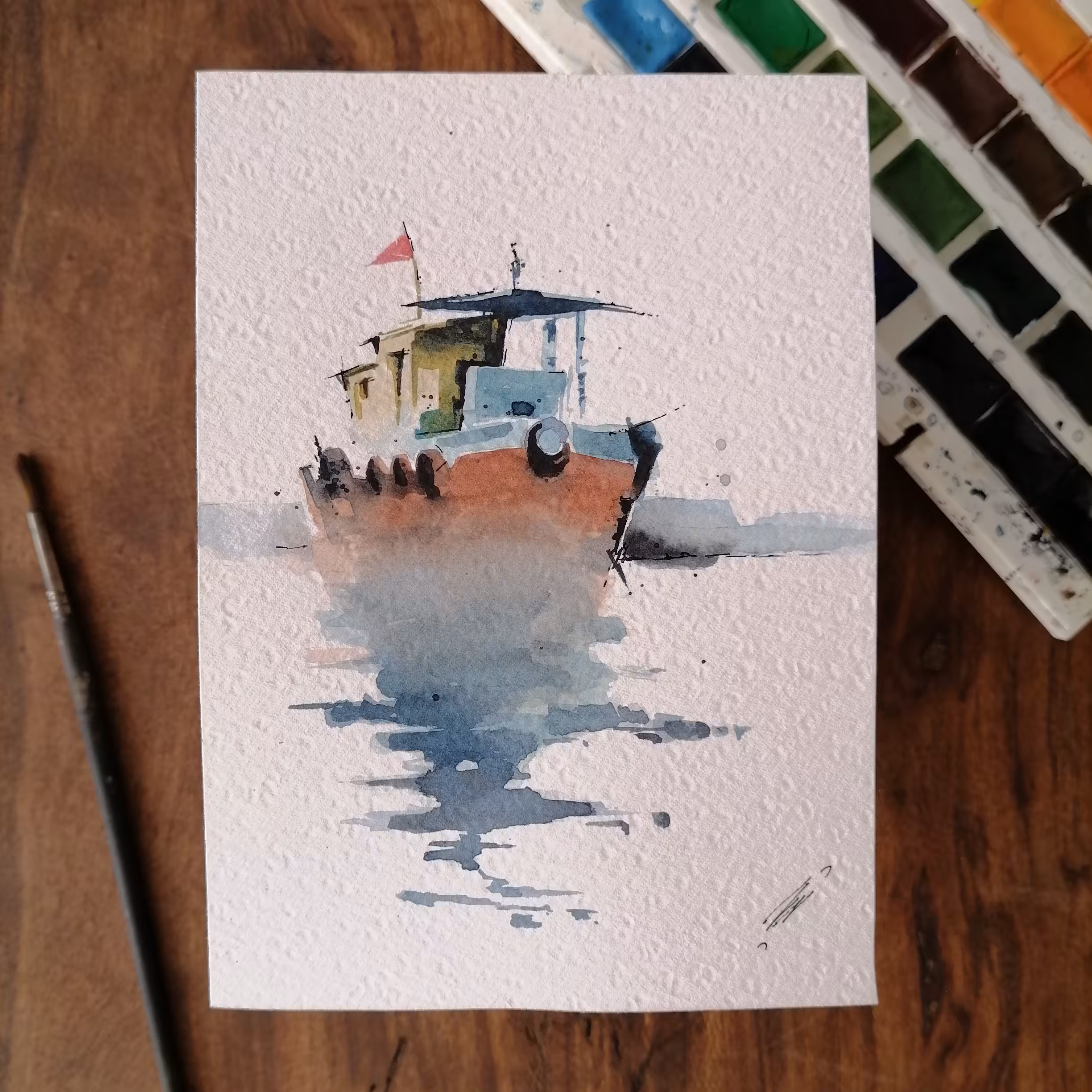 نقاشی آبرنگ،کشتی(1)