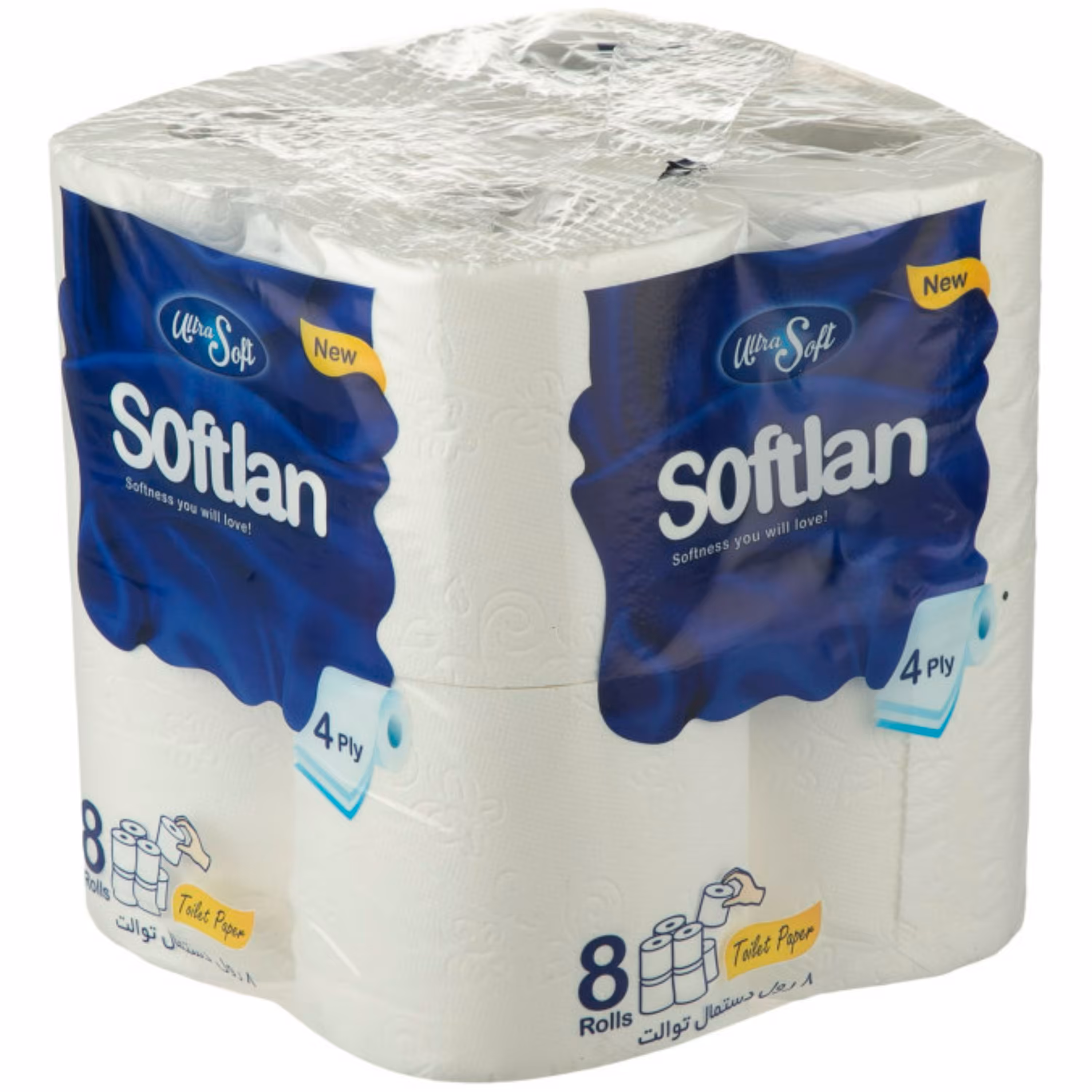 دستمال توالت سافتلن 8 قلو 4لایه (کلبه برتر)