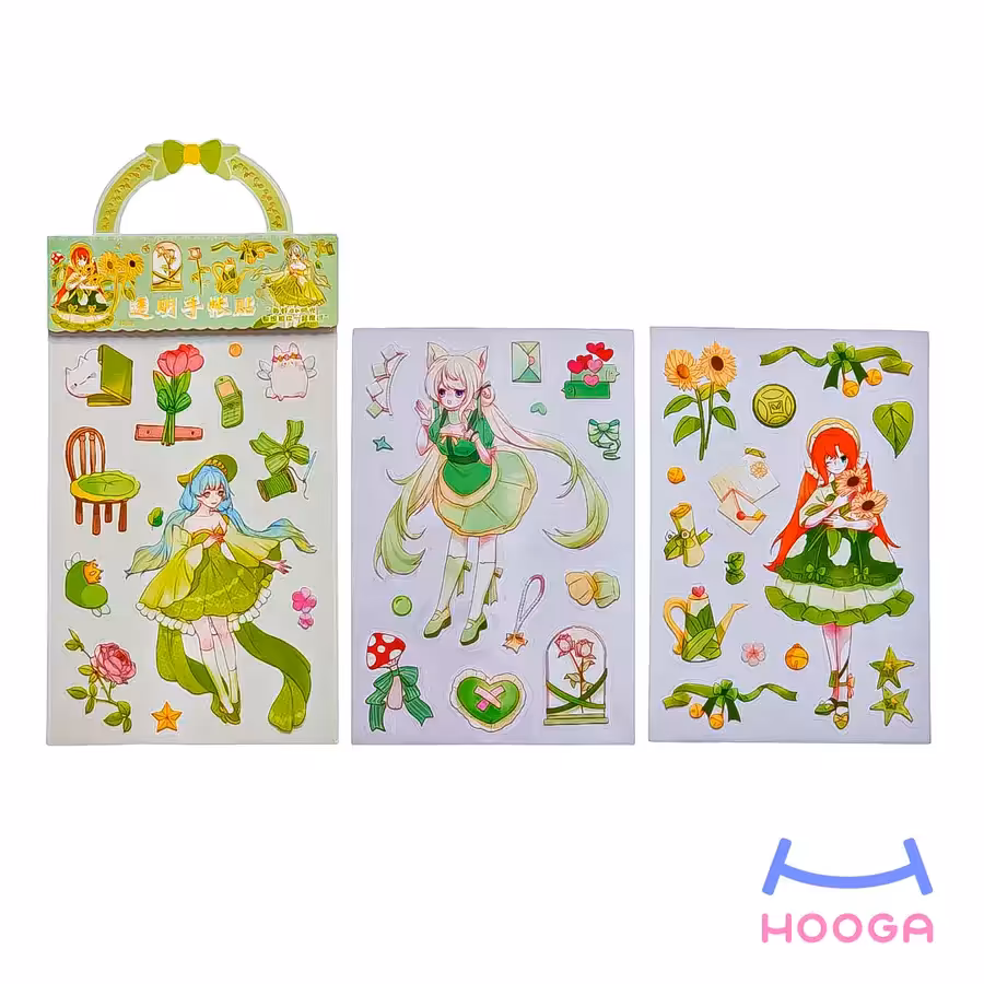 استیکر فانتزی شفاف 3 ورقی سری دختر انیمه‌ای طرح 4
