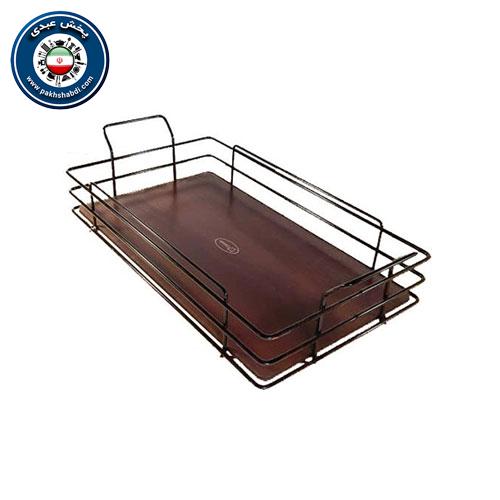 سینی فلزی مستطیل کف چوبی