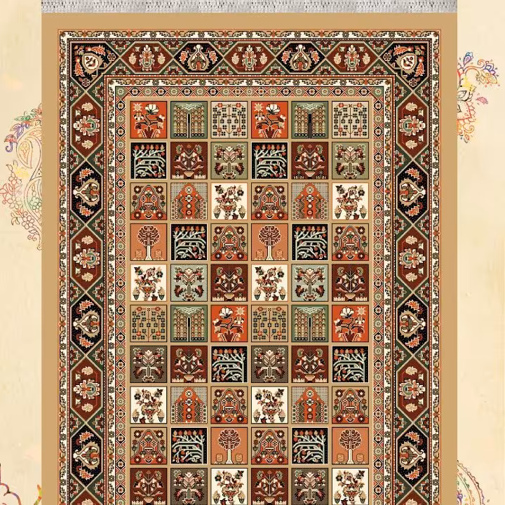 گلیم فرش ماشینی کاشان طرح خشتی بادامی(1در3)متری(هزینه ارسال باخریداروپس کرایه میباشد)