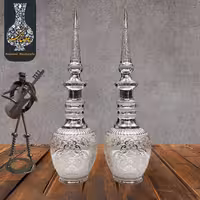 قلم زنی تنگ شاخدار بزرگ قلم گل و مرغ  اعلاء سفید طرح نقره شماره 4