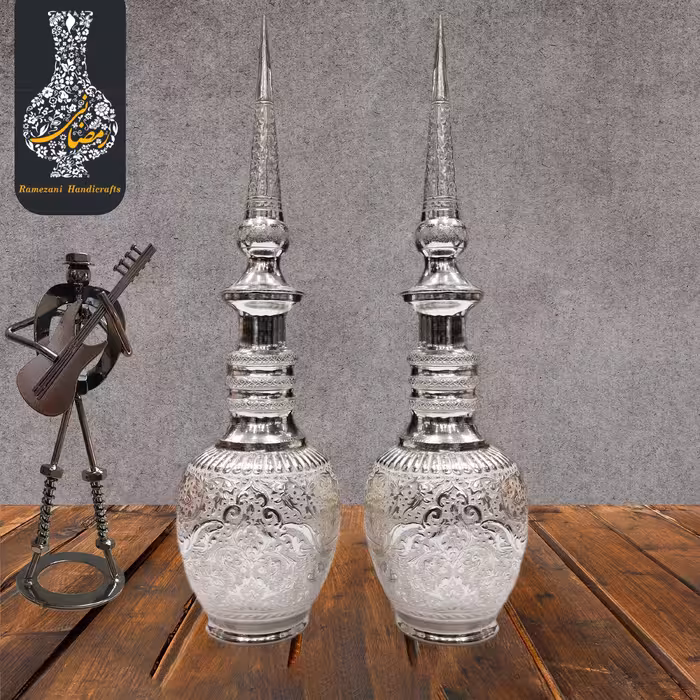 قلم زنی تنگ شاخدار بزرگ قلم گل و مرغ  اعلاء سفید طرح نقره شماره 4