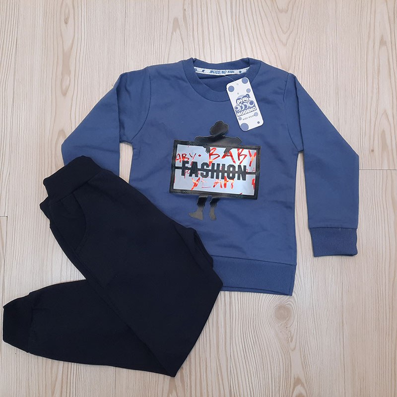 ست بلوز و شلوار پسرانه رنگ آبی مدل Fashion جنس سوپر پنبه