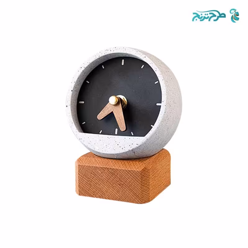 ساعت رومیزی بتنی به همراه پایه چوب ( عمده)(پس کرایه)