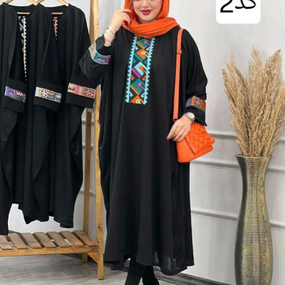 پانچو زنانه کرپ مدل مانتو عبایی سوزندوزی