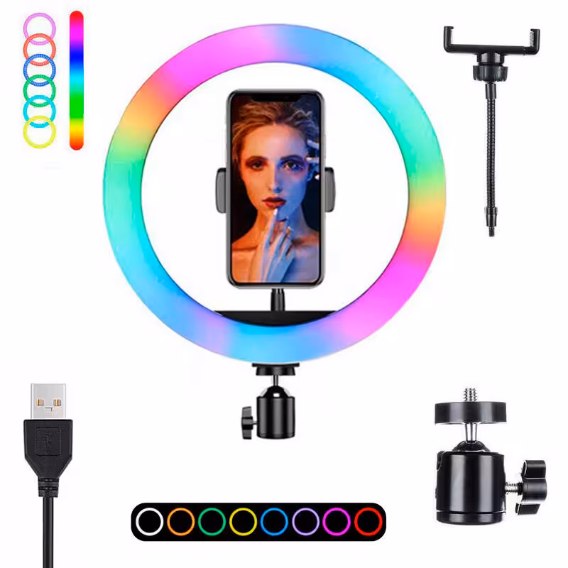 رینگ لایت سایز 13 اینچی مدل RGB LED MJ30 (بدون پایه)MJ30 RGB LED Ring Light