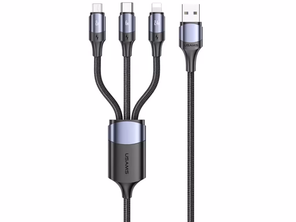کابل دیتا و شارژ سریع سه سر 1.2 متری یوسامز Usams US-SJ510 3 IN 1 Data Cable 6A