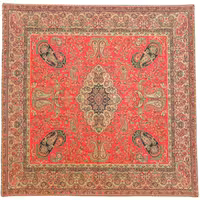 رومیزی مربع ترمه ابریشم کد TRM186 نفیس رنگ قرمز مات آستر زرشکی مغزی دوزی