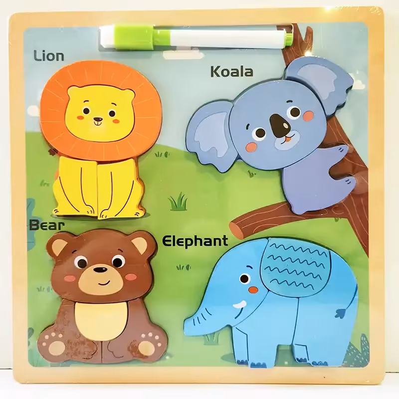 پازل چوبی و تخته وایت بردی طرح حیوانات جنگل کد P/1389/A