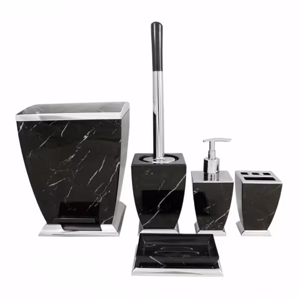 ست بهداشتی 5 پارچه آوا ماربل مشکی کروم هارمونی