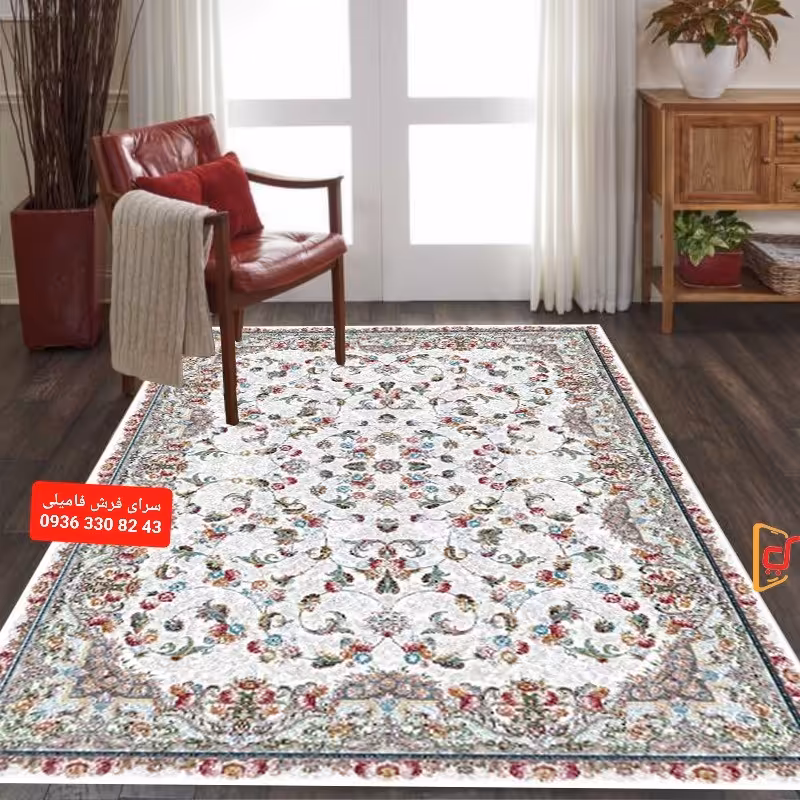 فرش طرح جدیدالماس رنگ کرم9متری700شانه تراکم2550