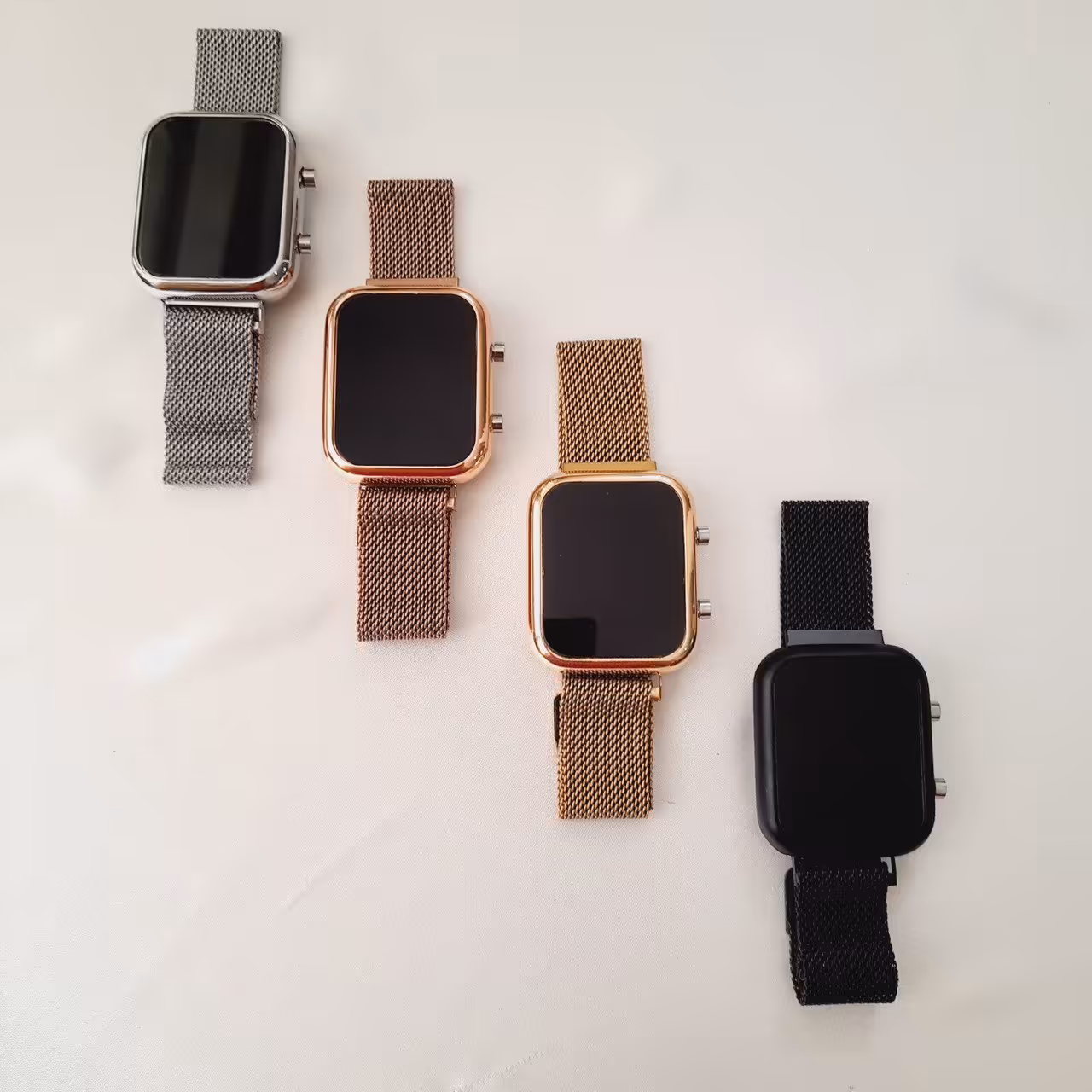 ساعت دیجیتال استیل بند حصیری طرح اسپرت با صفحه گرد و مربعی 