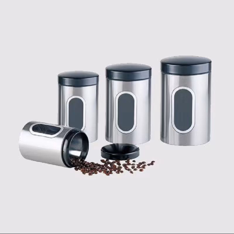 سرویس بانکه حبوبات پنجره دار استیل خارجی چهار سایز یونیک کد 6945