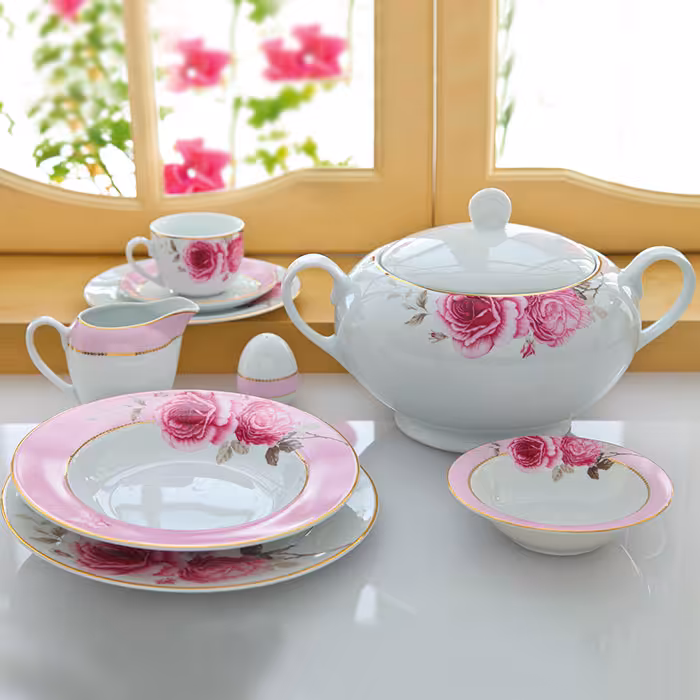 سرویس چینی زرین طرح رزفلاور 102 پارچه