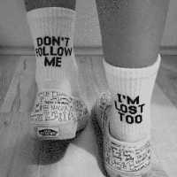 جوراب ساقدار اسپرت dont Follow me Im lost too سفید نخ پنبه فری سایز
