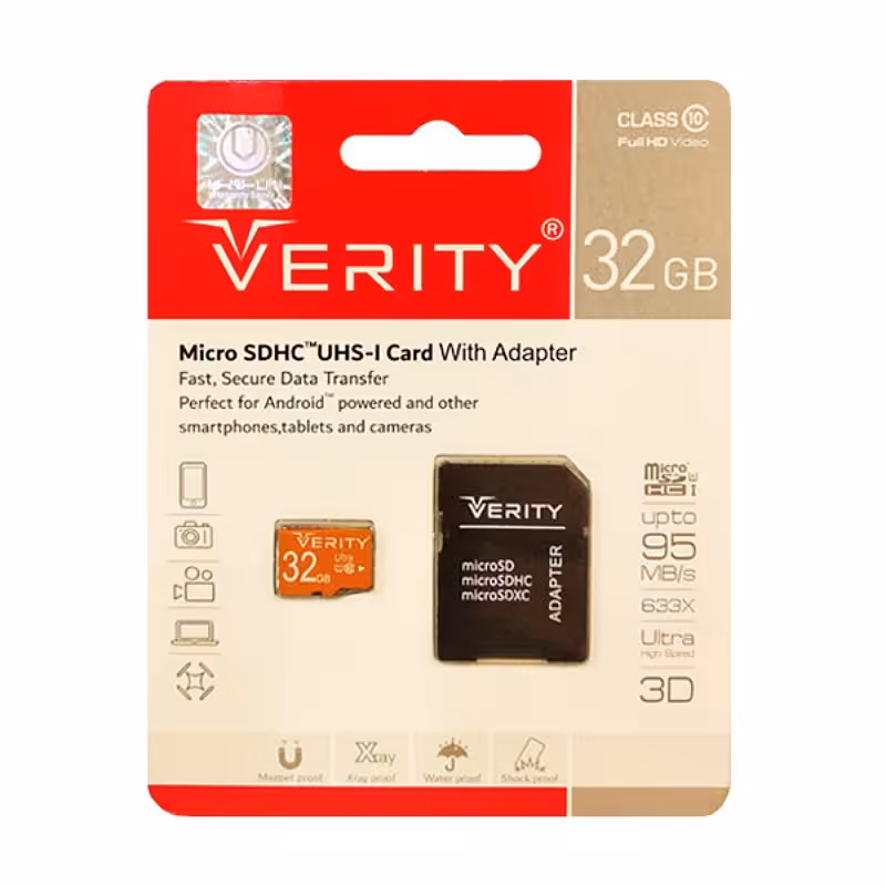کارت حافظه میکرو اس دی Verity ظرفیت 32 گیگ گارانتی مادام العمر آسان سرویس