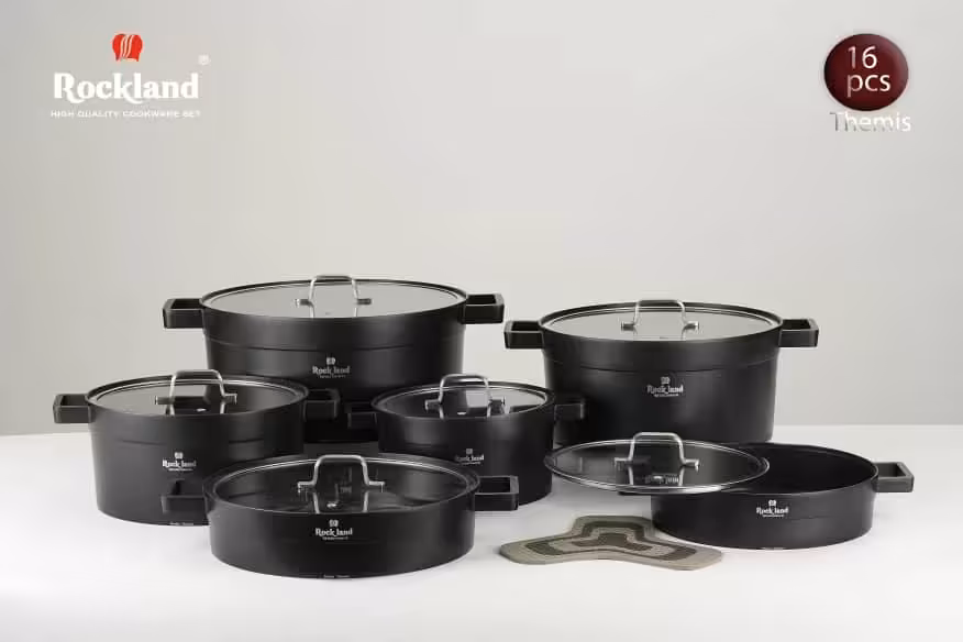 سرویس قابلمه گرانیت برند راکلند مدل تمیس 16پارچه رنگ مشکی