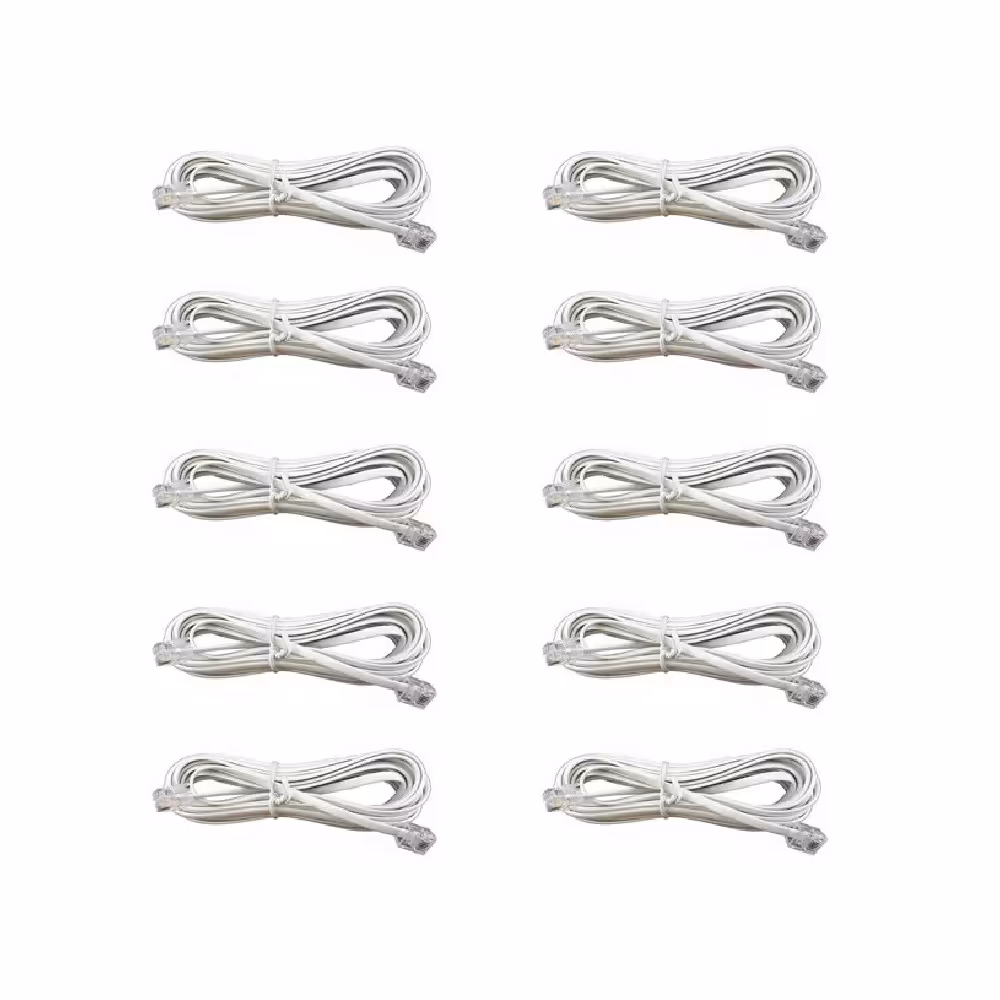 کابل تلفن طول  یک  متر  سفید بسته 10 عددی