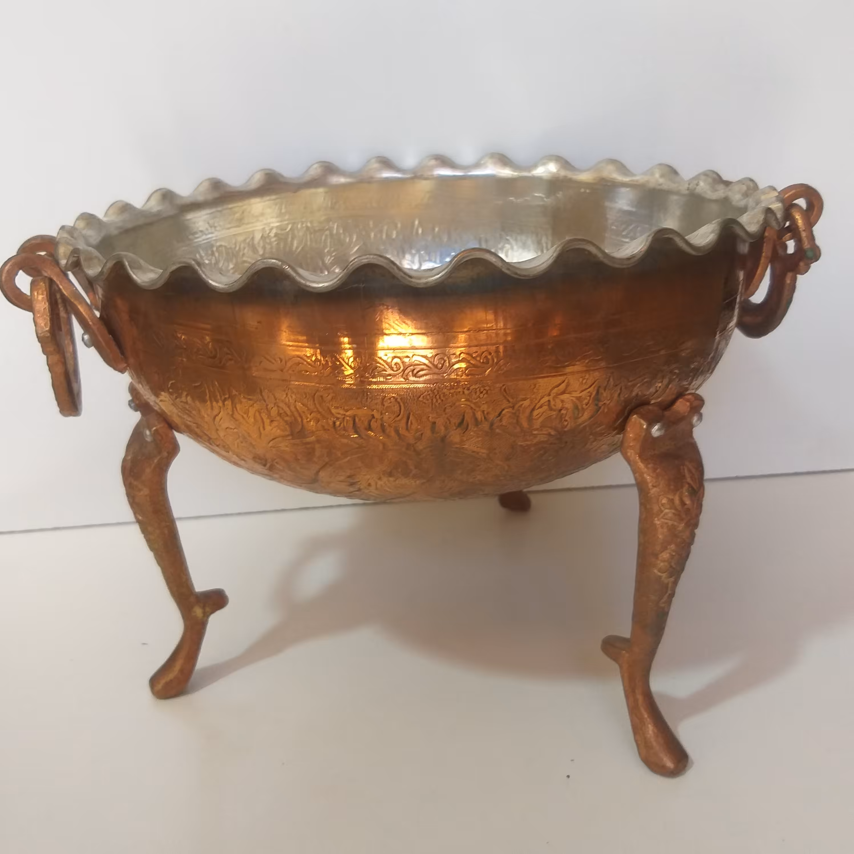 کاسه مسی 3پایه برنجی بلند طرح دار کد450-102