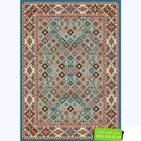 گلیم فرش ماشینی نقشه محراب رنگ آبی فیروزه ای 9متری