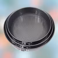 قالب کیک کمربندی سه تایی طرح گرد جنس تفلون رنگ مشکی جنس ضخیم در ابعاد 24 و 26 و 28 با عمق 6.5 سانتیمتر 