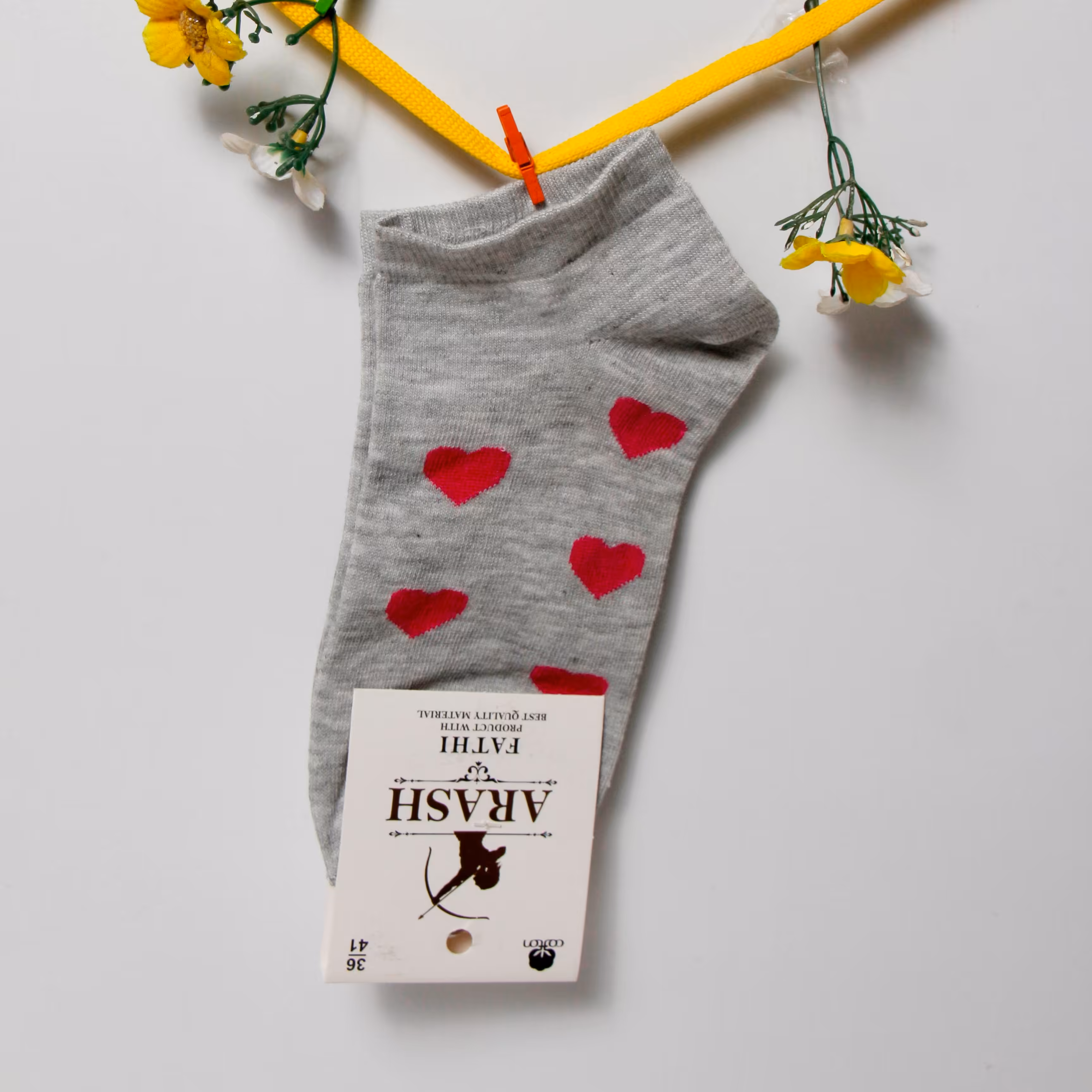 جوراب نخ پنبه طرح قلب طوسی