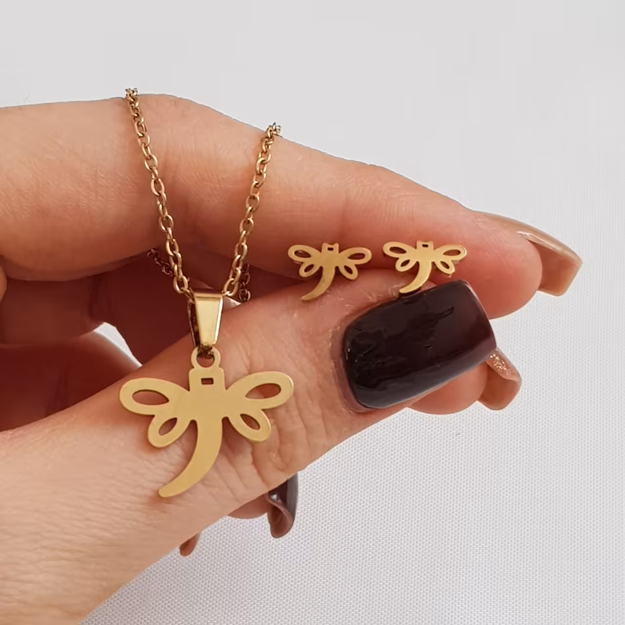 نیم ست استیل سنجاقک کد3294 رنگ طلایی