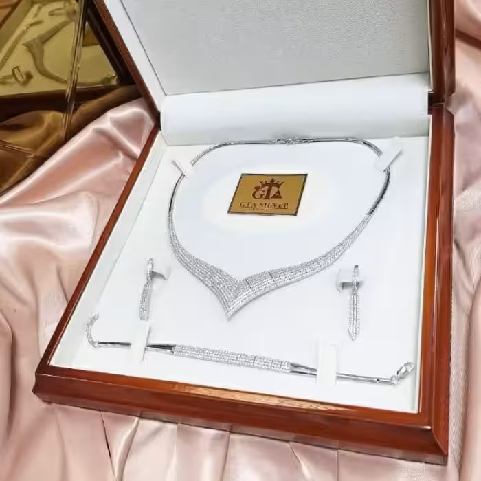 سرویس نقره زنانه تنیسی جناقی پرکار عیار 925و هفت لایه آبکاری طلا سفید