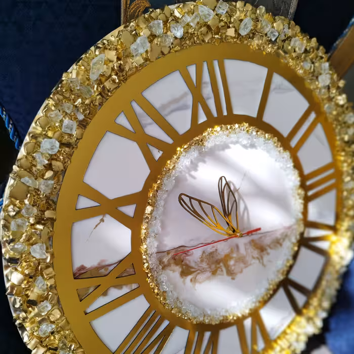 ساعت رزینی طرح مرمر قطر 40 سانت کار شده با طرح ژئود