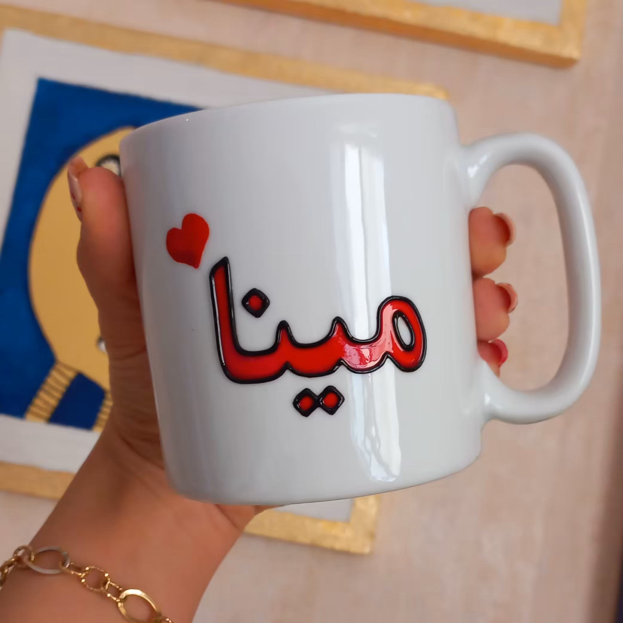 ماگ ویترای دوطرفه مینا، ماگ ویترای مینا، خرید و قیمت ماگ ویترای، قیمت ماگ ویترای، ماگ نقش برجسته، طرح مینا، پس کرایه