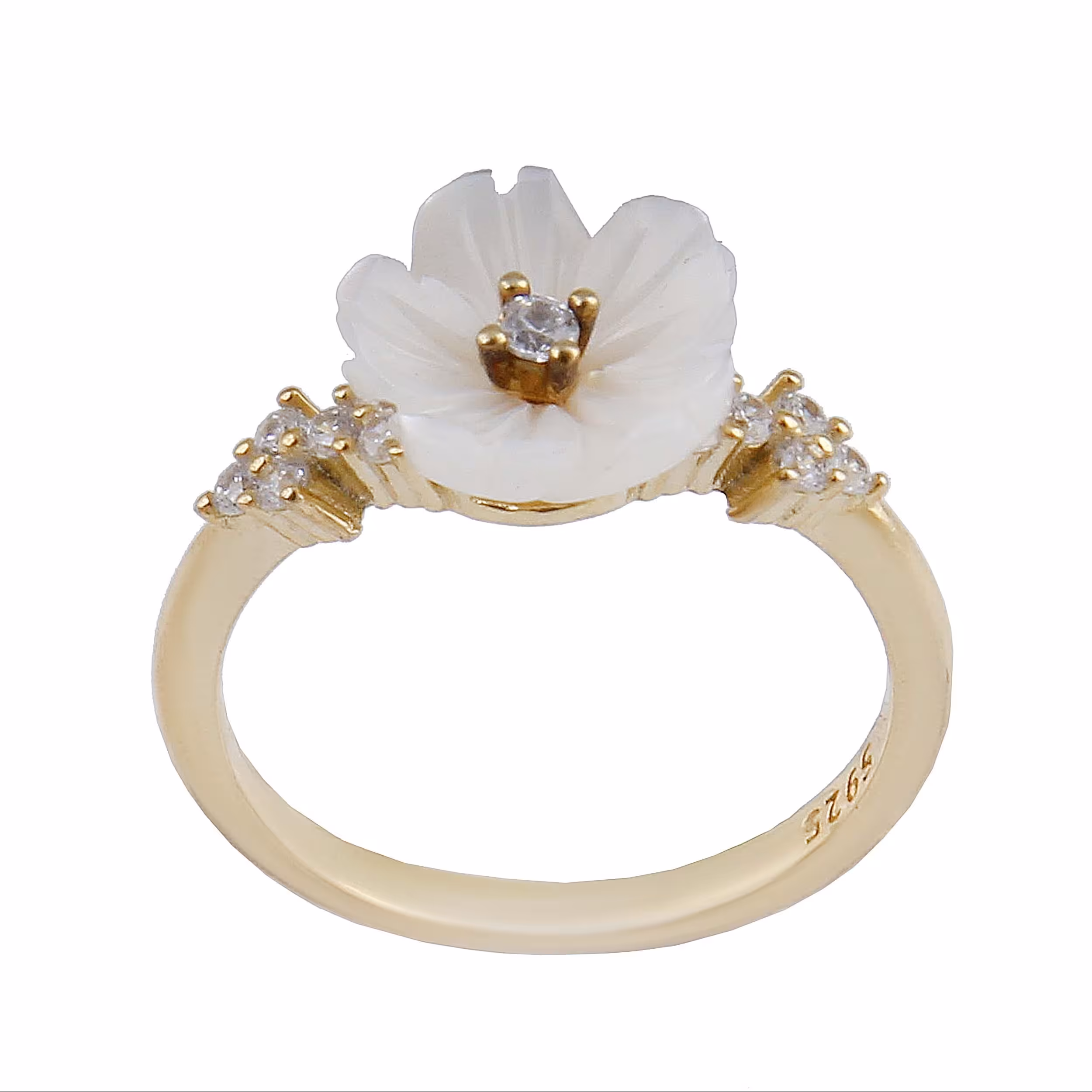 انگشتر نقره زنانه بازرگانی میلادی مدل گل برجسته فانتزی نگین برلیان کد AWR1320