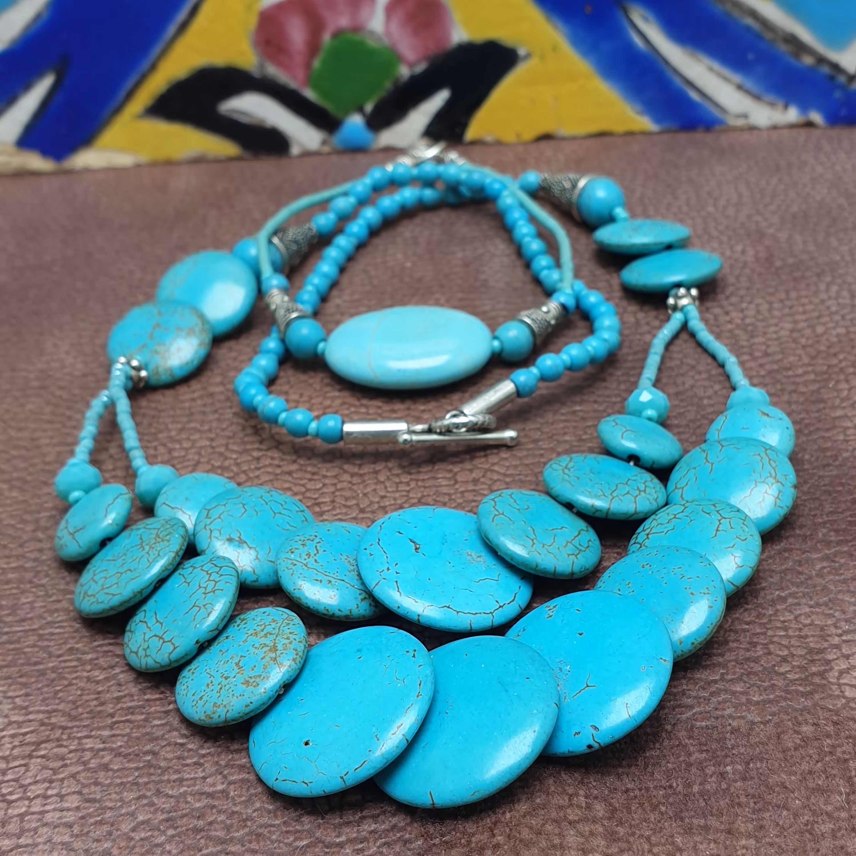 ست گردن‌اویز و دستبندفیروزه صنعتی مدل مشجر بسیار مشابه اصلی