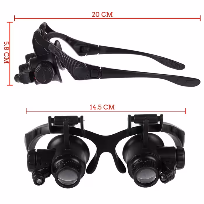 ذره بین پایه سر با 2 چراغ LED  لنزهای 10X 15X 20X 25X