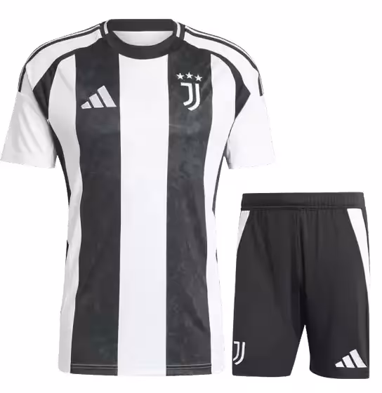 کیت اول یوونتوس 2025 هواداری ست پیراهن و شورت با لوگوی دوختی