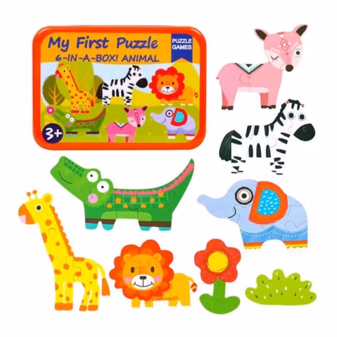 پازل چوبی کودک با قوطی فلزی حیوانات جنگل مدل P/1787/A
