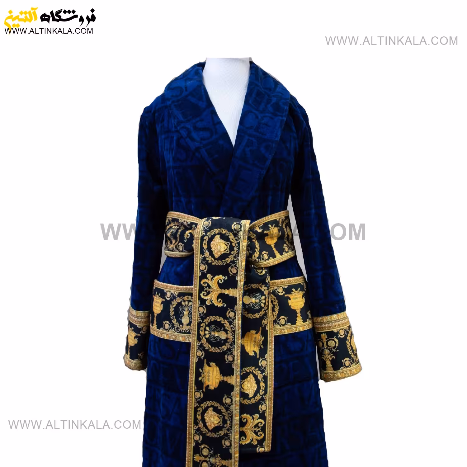 حوله پالتویی پودایران طرح نیو ورساچه سرمه ای سایز 115