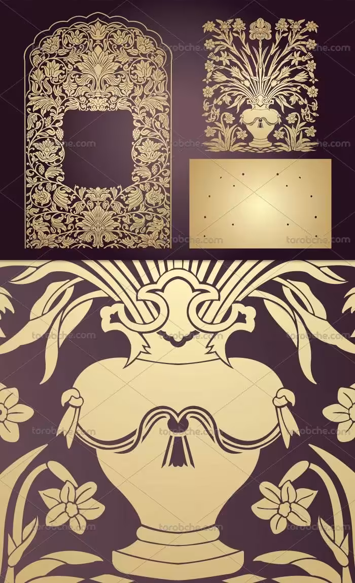 وکتور بکگراند و حاشیه با گل های طلایی | گرافیک با طعم تربچه