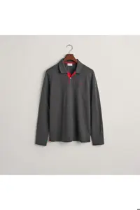 تی شرت یقه پولو خاکستری مردانه چوگان منظم با لوگو Gant
